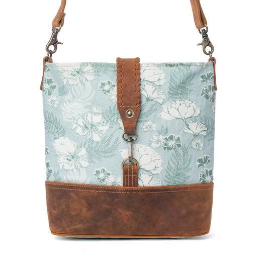 Myra Sagefield Cotton & Leather Shoulder Bag in Mint Brown