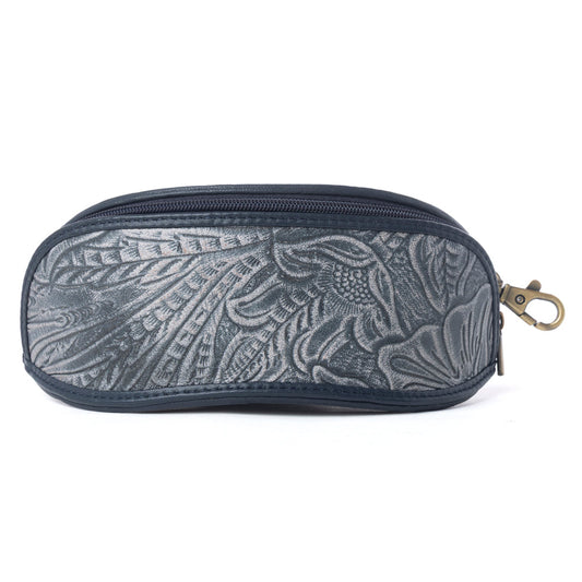 Myra Silver Creek Embossed Leather Sunglass Case in Midnight Steel