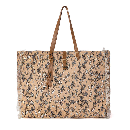 Myra Brookside Cotton & Leather Weekender Bag in Warm Tan