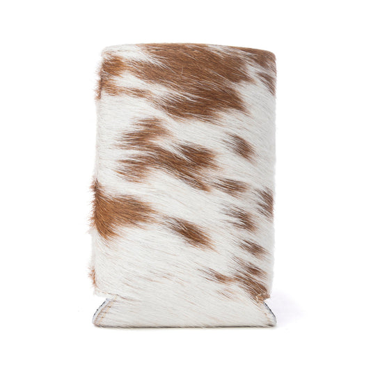 Myra Birch Valley Hairon Leather Beer Can Holder in Toffee Cream
