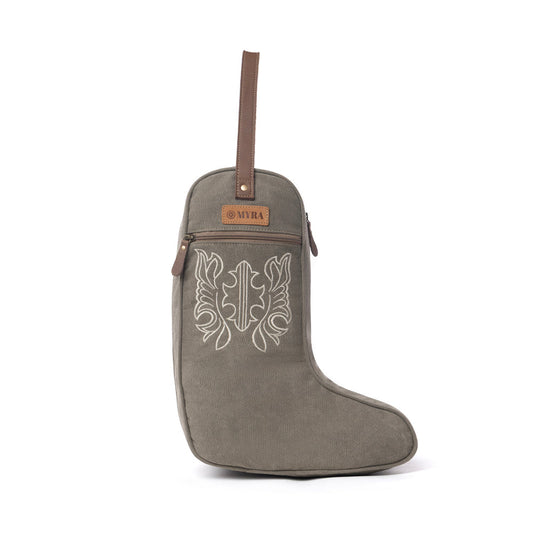 Myra Sunstone Cotton & Leather Boot Bag in Clay Fern