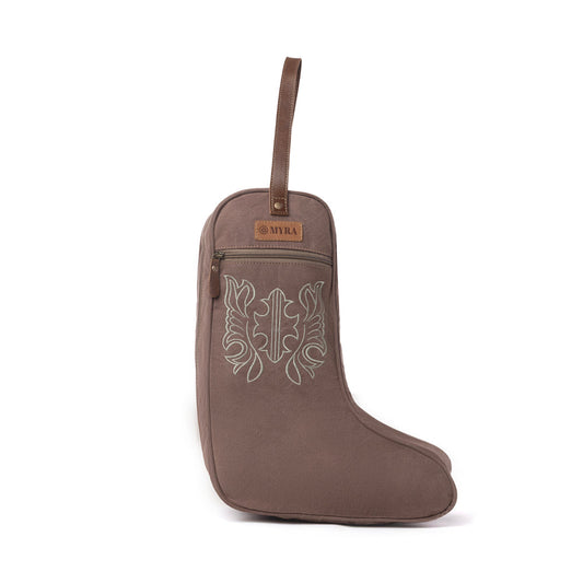 Myra Sunstone Cotton & Leather Boot Bag in Sandy Taupe
