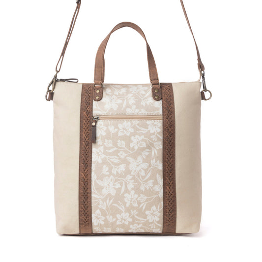 Myra Sunfield Haven Cotton & Leather Tote Bag in Timber Cream