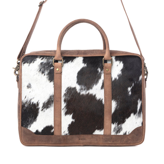 Myra Ironpeak Hairon Leather Laptop Bag in Coal Snow