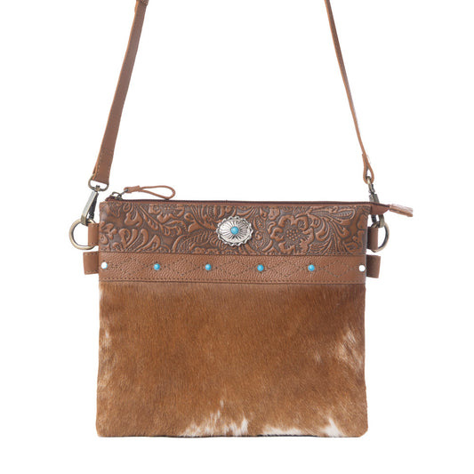Myra Thunderpeak Concho Hairon Leather Bag in Fawn Sand