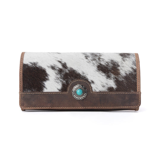 Myra Rustwood Concho Leather Women’s Wallet in Charcoal Cream