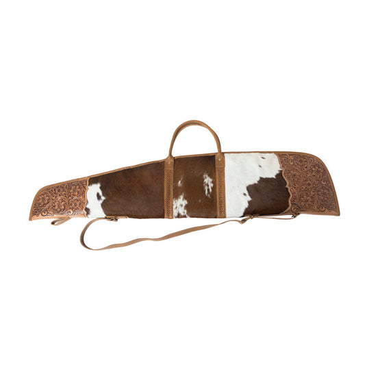 Myra Redstone Divide Handtooled Hairon Leather Gun Case in Mocha Brown