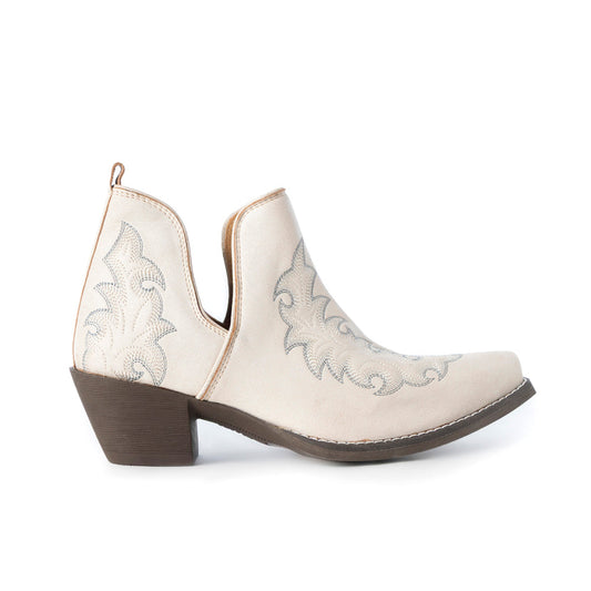 Myra Tempest Embroidered Cowgirl Booties in Ivory for Women in Genuine Leather with Snip Toe