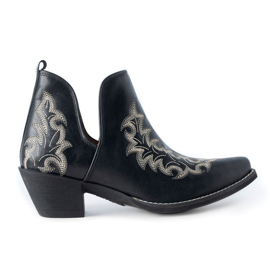 Myra Tempest Embroidered Cowgirl Booties in Onyx for Women in Genuine Leather with Snip Toe