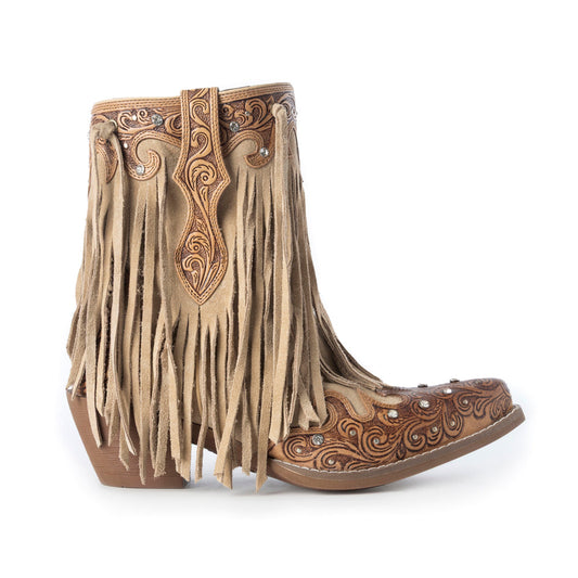 Myra Nashville Nights Fringe Boots for Women in Ember, Handtooled Genuine Leather with Swarovski Stones