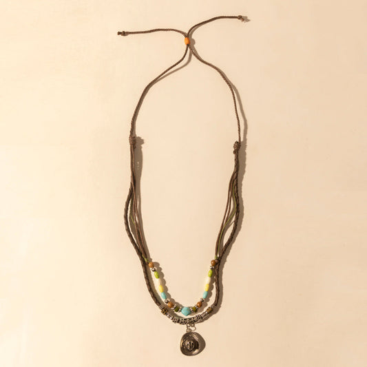 Myra Santa Rosa Beaded Drawstring Necklace for Women with beads and concho detail for western wear
