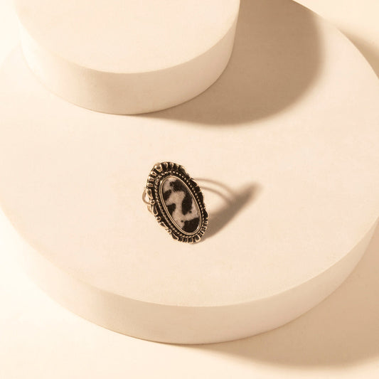 Myra Outlaw Hide Statement adjustable Ring for Women with hair-on cowhide detail for premium western wear
