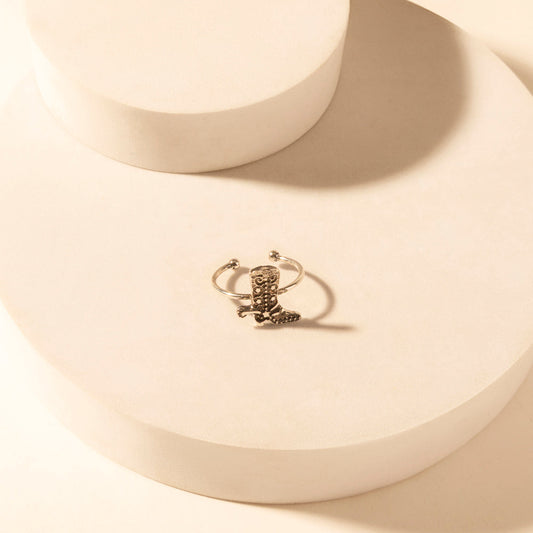 Myra Wild Step Boot adjustable ring for Women with engraved boot centerpiece for premium western wear