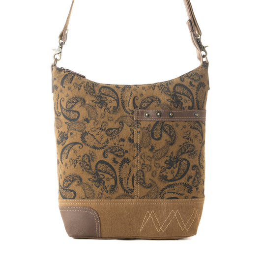 Myra Wild Paisley upcycled canvas concealed Carry Bag for Women in olive with vintage print
