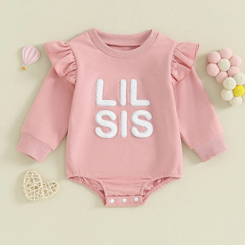 Baby Toddler Kids Girls Sister Matching Big Sis Shirt/Lil Sis Ruffle Sleeve Long Sleeve Romper Crewneck Top