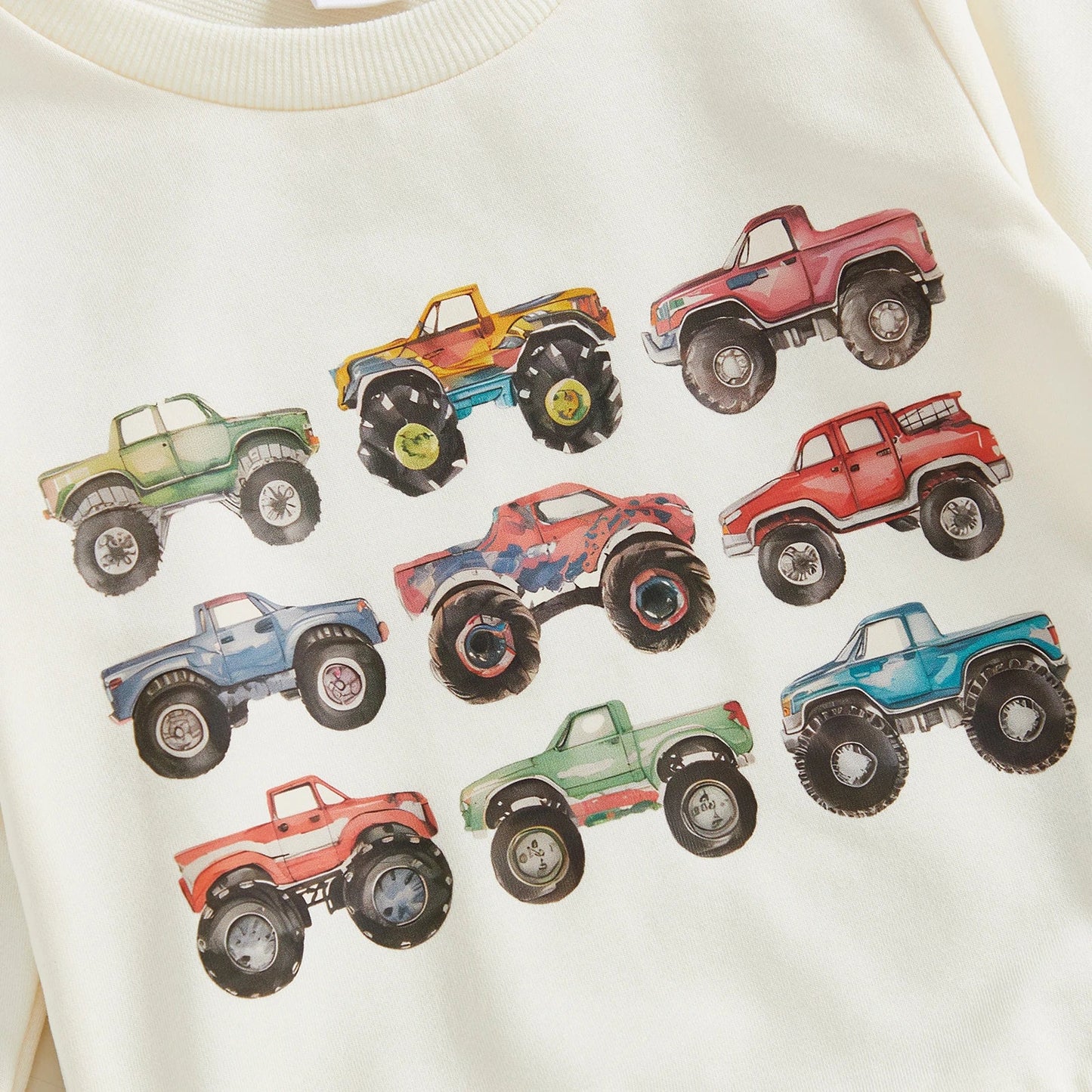 Toddler Boys Fall Outfits Retro Truck Print Long Sleeve Sweatshirts and Long Pants 2Pcs Clothes Set