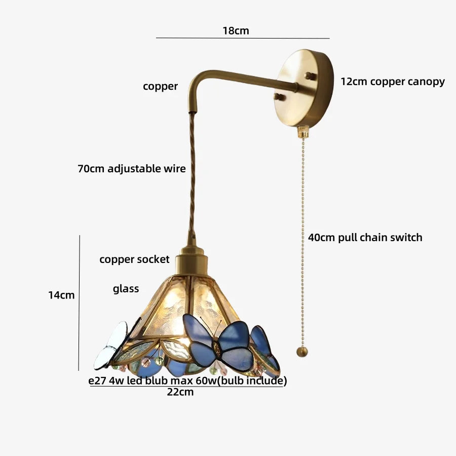 DecorBites™ LED Butterfly Glass Wall Lamp Sconce with Pull Chain Switch