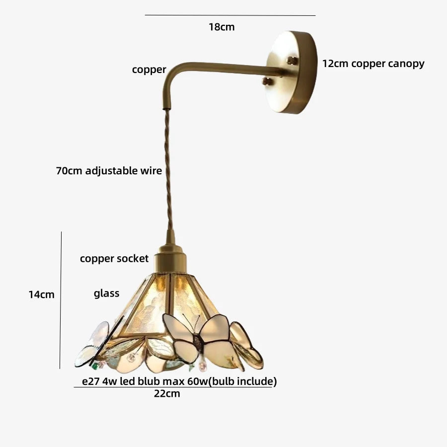 DecorBites™ LED Butterfly Glass Wall Lamp Sconce with Pull Chain Switch