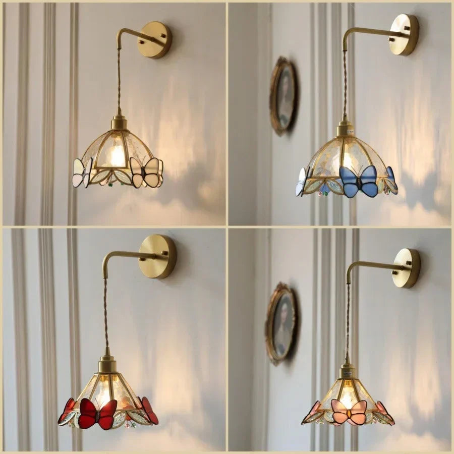 DecorBites™ LED Butterfly Glass Wall Lamp Sconce with Pull Chain Switch