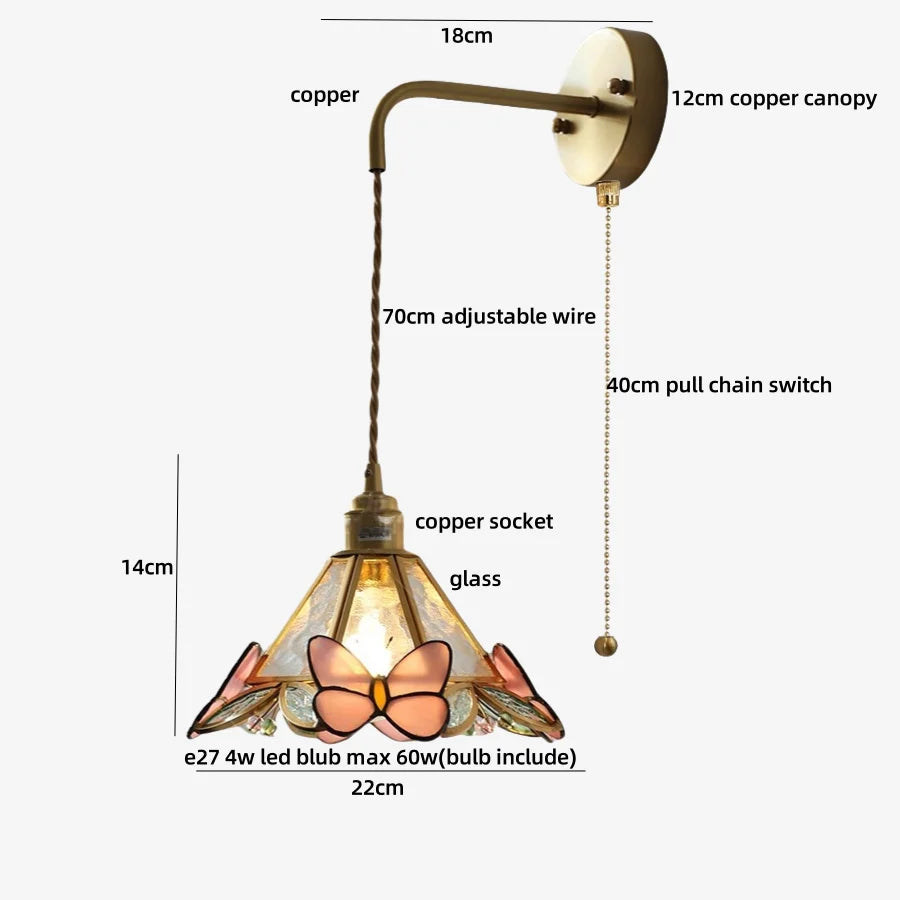 DecorBites™ LED Butterfly Glass Wall Lamp Sconce with Pull Chain Switch