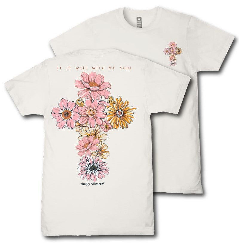 It Is Well With My Soul - Cross - Flowers - S26 - SS - YOUTH T-Shirt