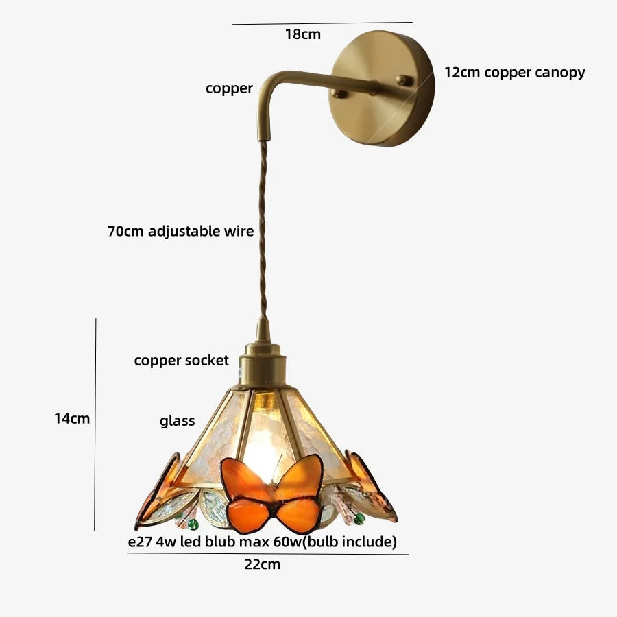 DecorBites™ LED Butterfly Glass Wall Lamp Sconce with Pull Chain Switch