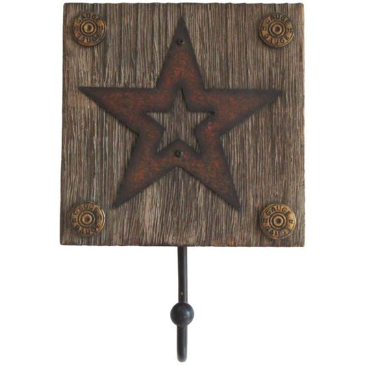 Western Star Wall Hook – Rustic Metal & Resin Wall Hanger with Bullet Detail
