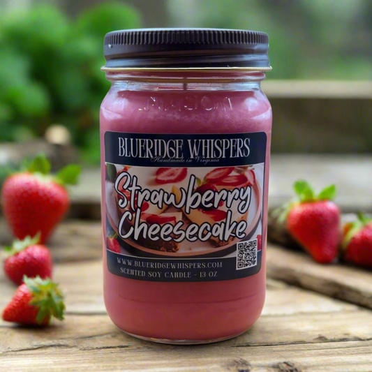 Strawberry Cheesecake – Dessert Soy Candle with Vanilla & Graham Crust | 16 oz Mason Jar