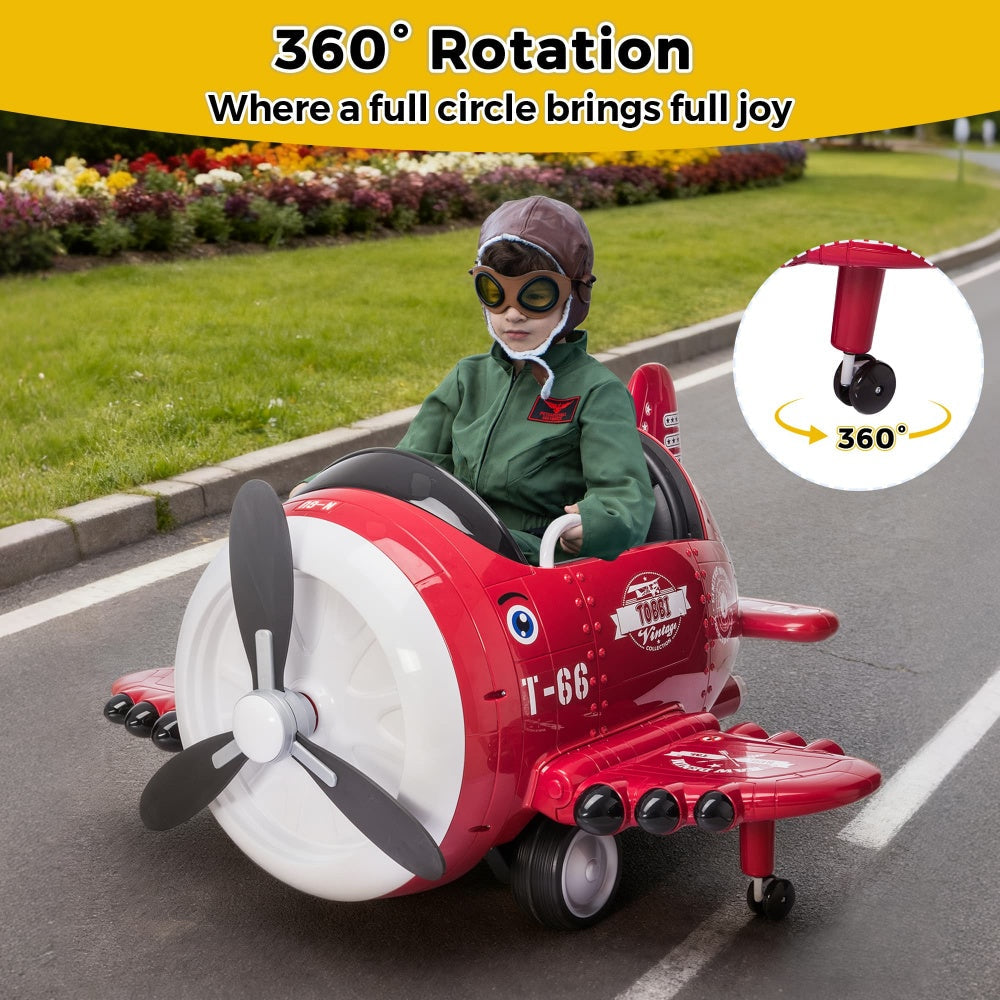 TOBBI 12V Electric Kids Ride-On Toy Airplane