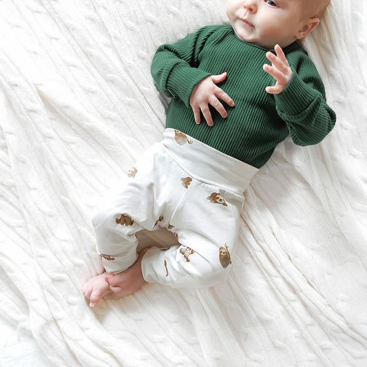 Sloths on Ivory Baby & Toddler Cotton Knit Leggings