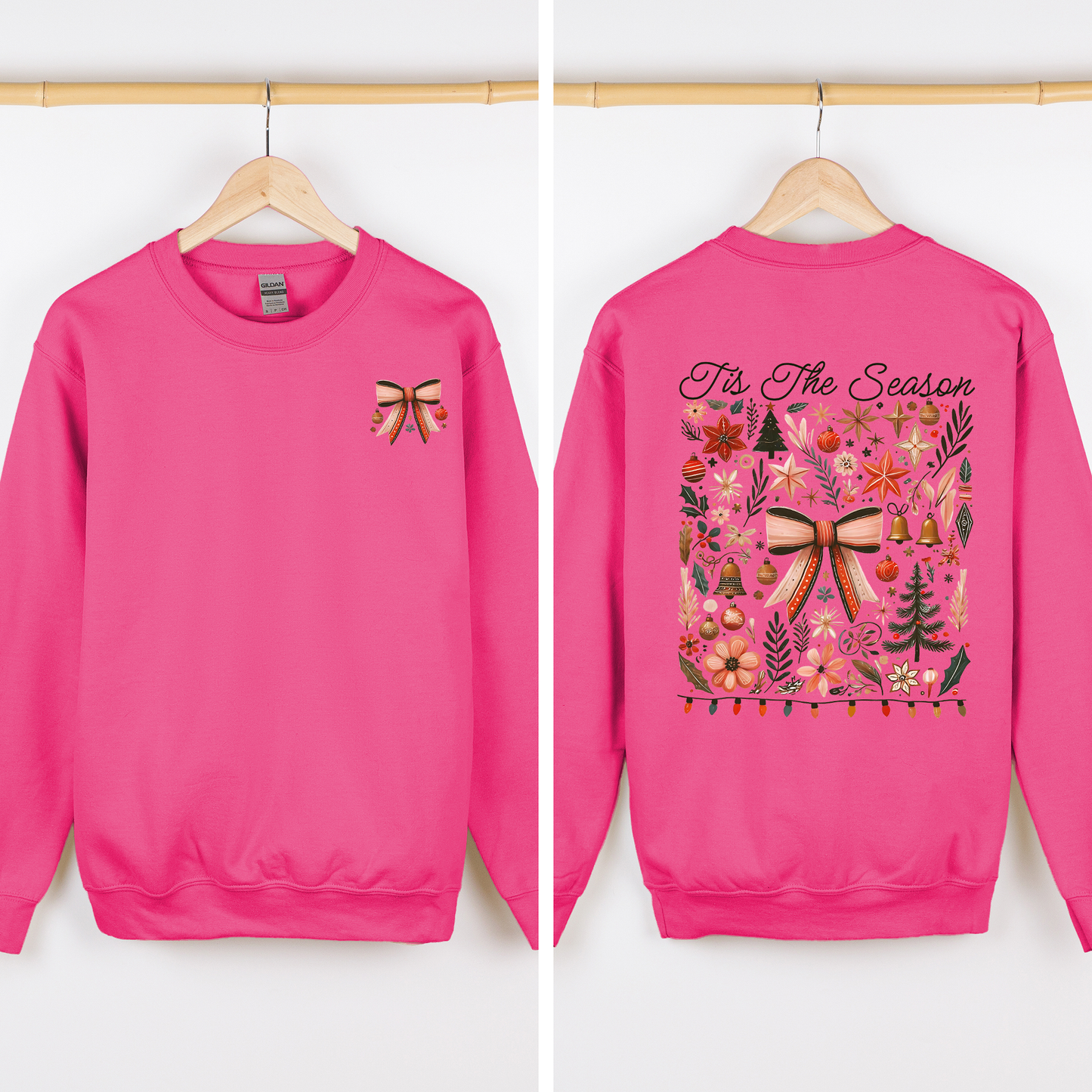 Tis the Season, Christmas, Ribbons, Front and Back, Santa Sweatshirt