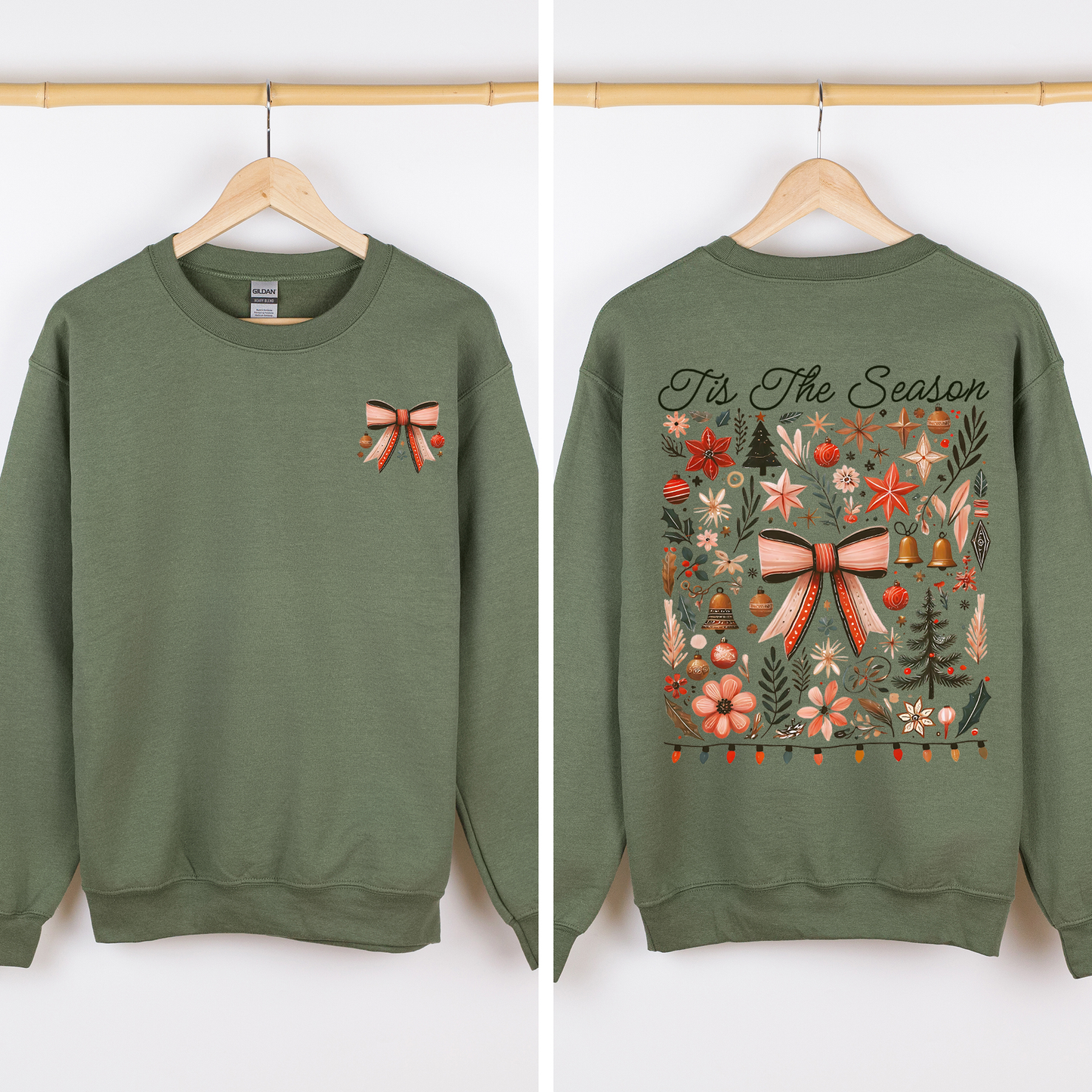 Tis the Season, Christmas, Ribbons, Front and Back, Santa Sweatshirt