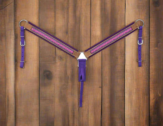 Tough 1 Printed Nylon Breastcollar – Purple Tooled Design, Horse Size