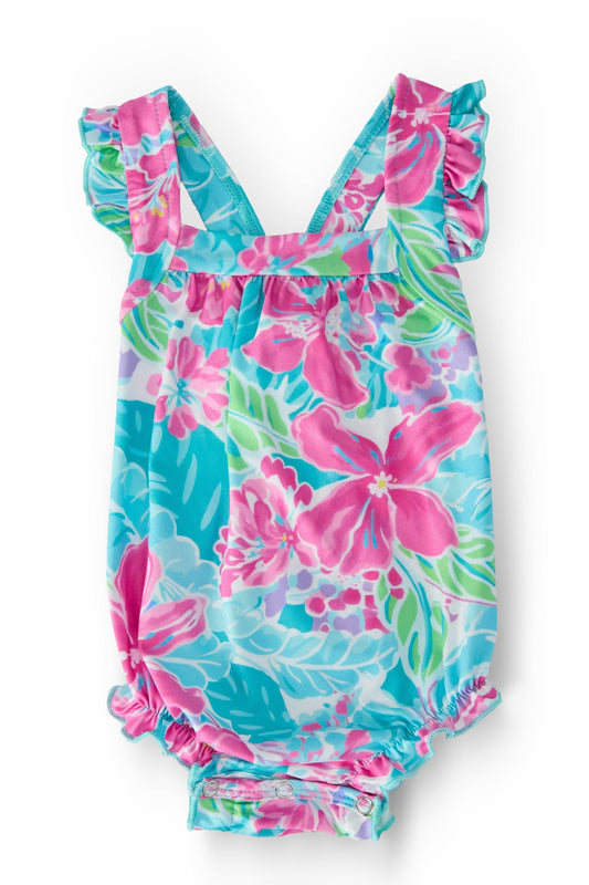 Tropical Punch Ruffle Cross Back Romper