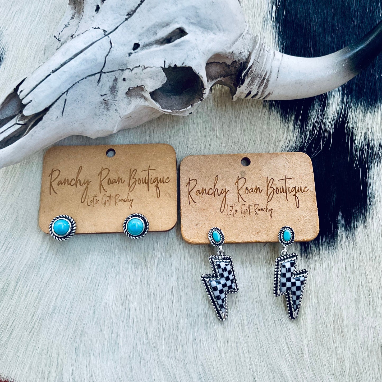 Western Design Turquoise Stone Stud Earrings