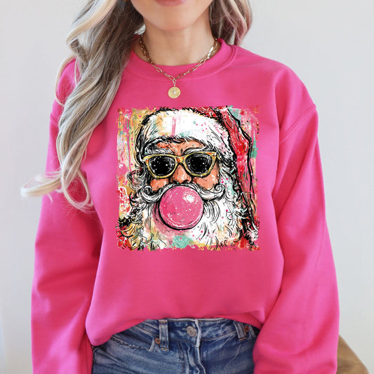 Vintage Santa, Sketched, Christmas, Bubble Gum, Cute Sweatshirt