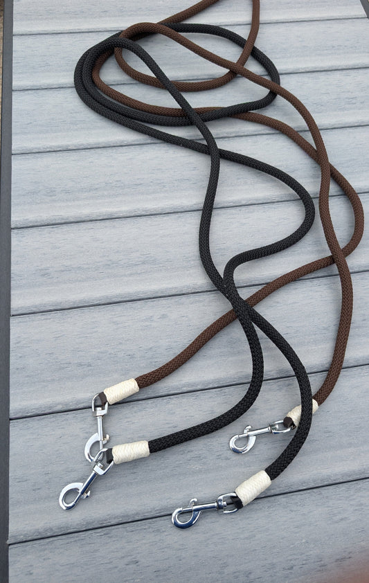 10ft Single Nylon Rein with Rawhide Trim & 2 Bolt Snaps
