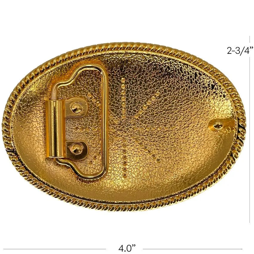 Western Belt Buckle with Golden Floral Design