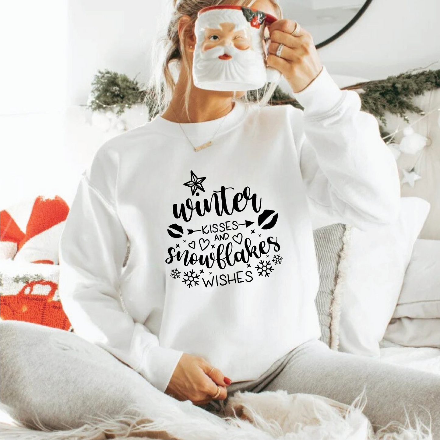 Winter Kisses And Snowflake Wishes Sweatshirts