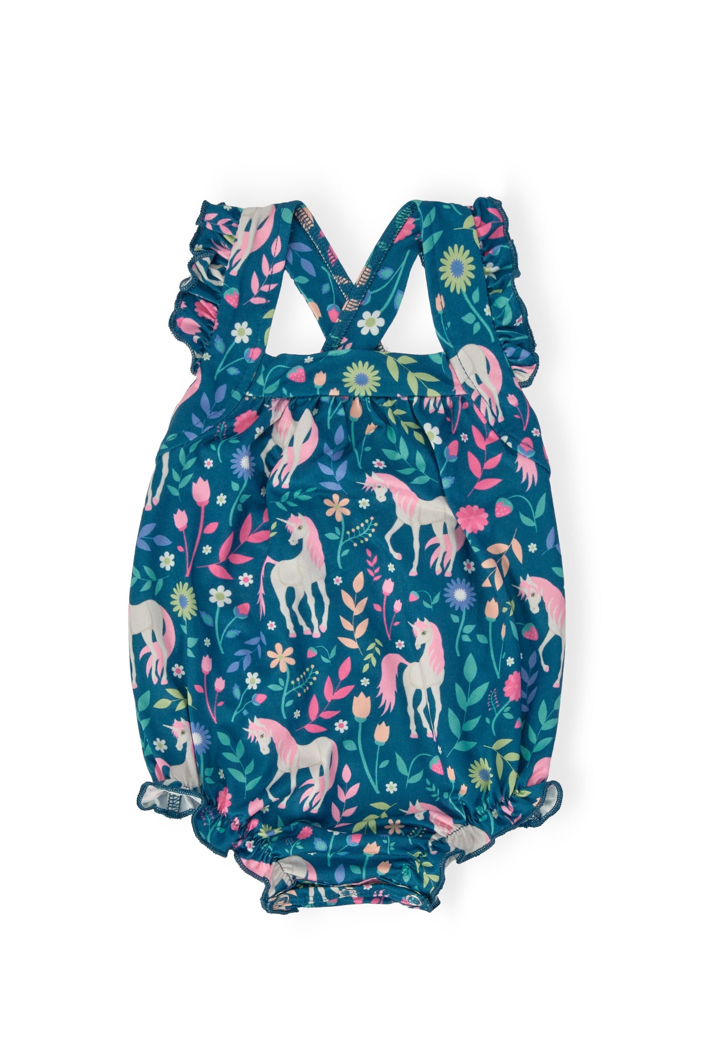 Wish Upon a Unicorn Ruffle Cross Back Romper