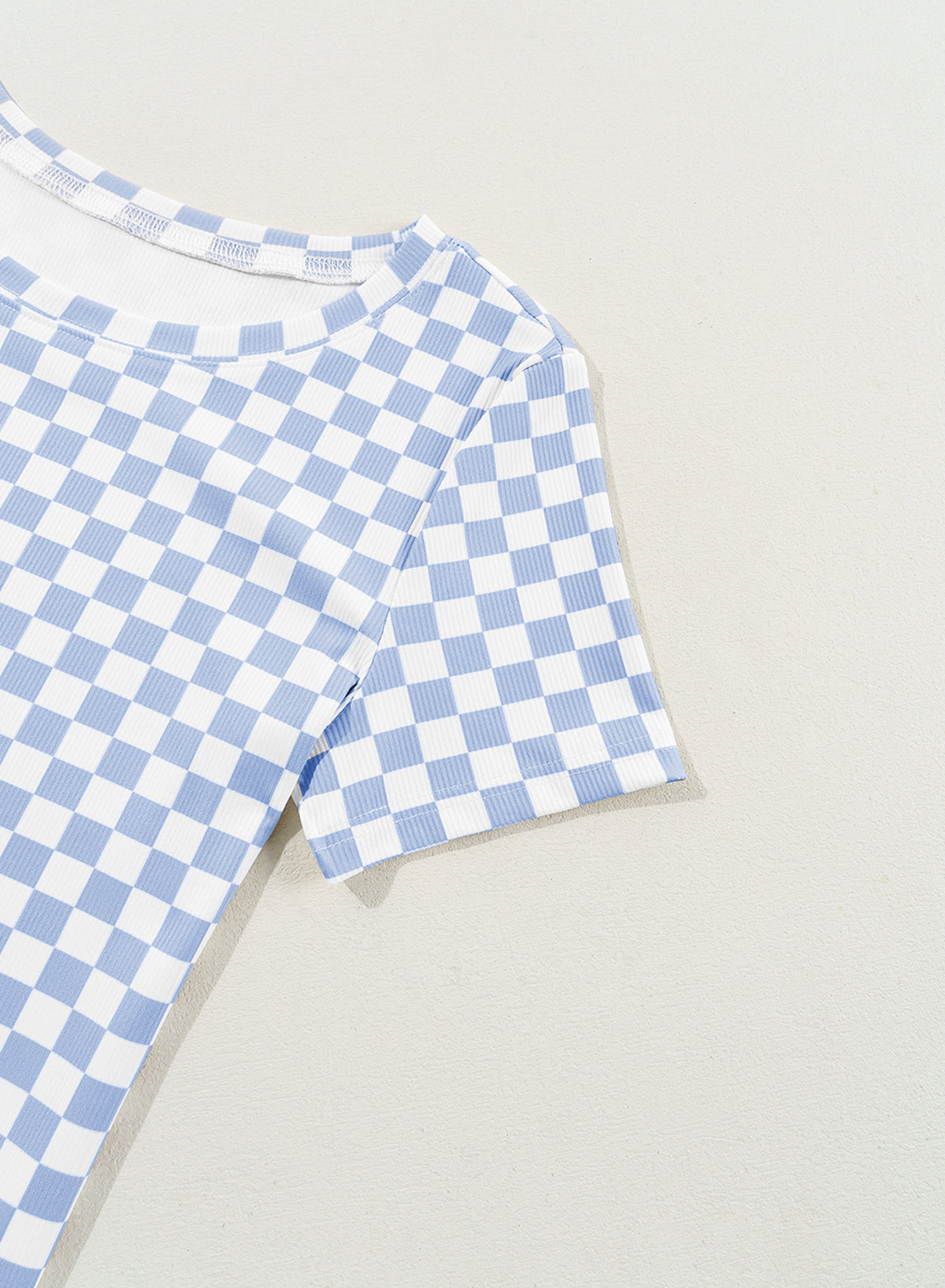 Checker Ribbed Short Sleeve Crew Neck T-Shirt