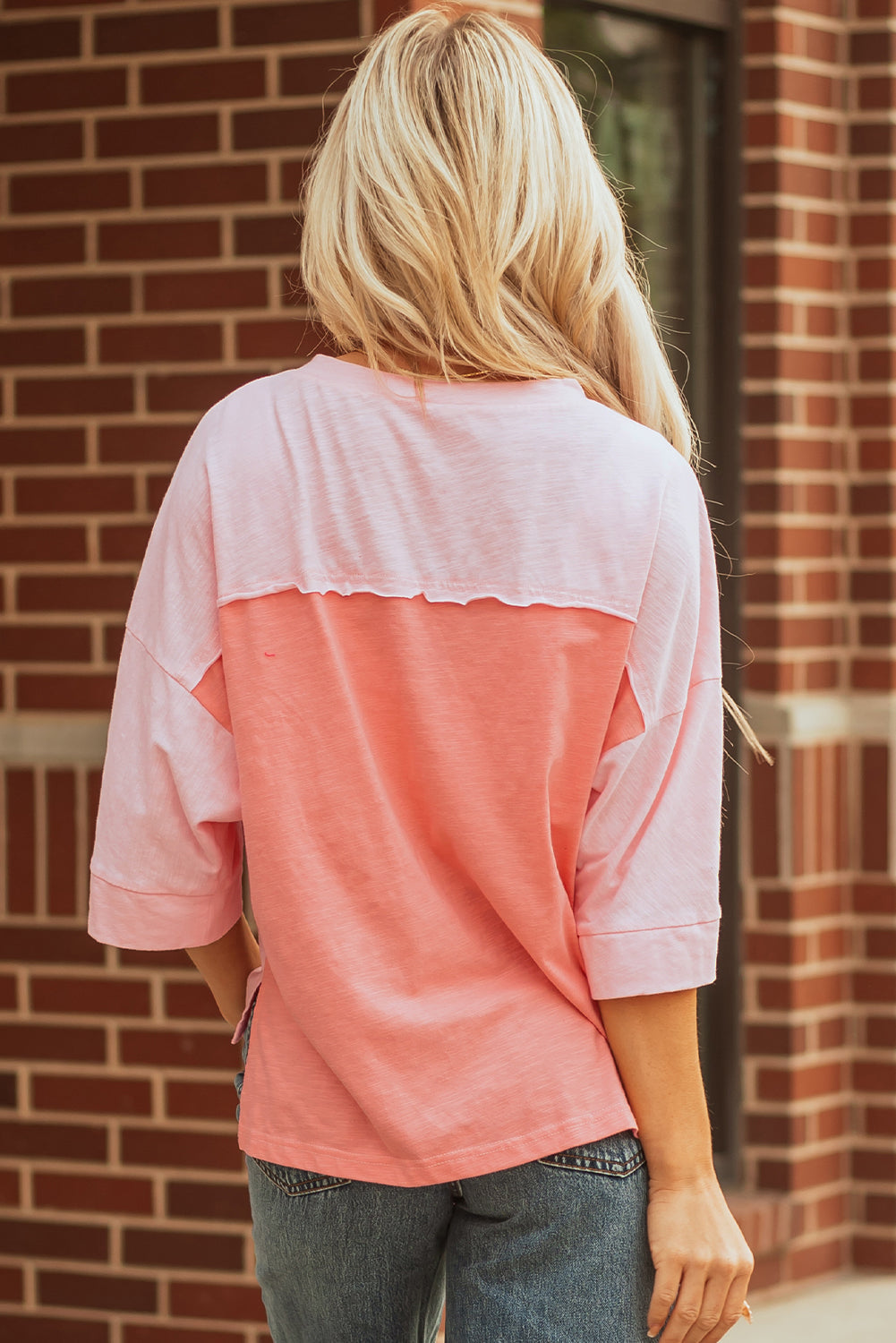 Flower Patch Exposed Seam 3/4 Sleeve T-Shirt