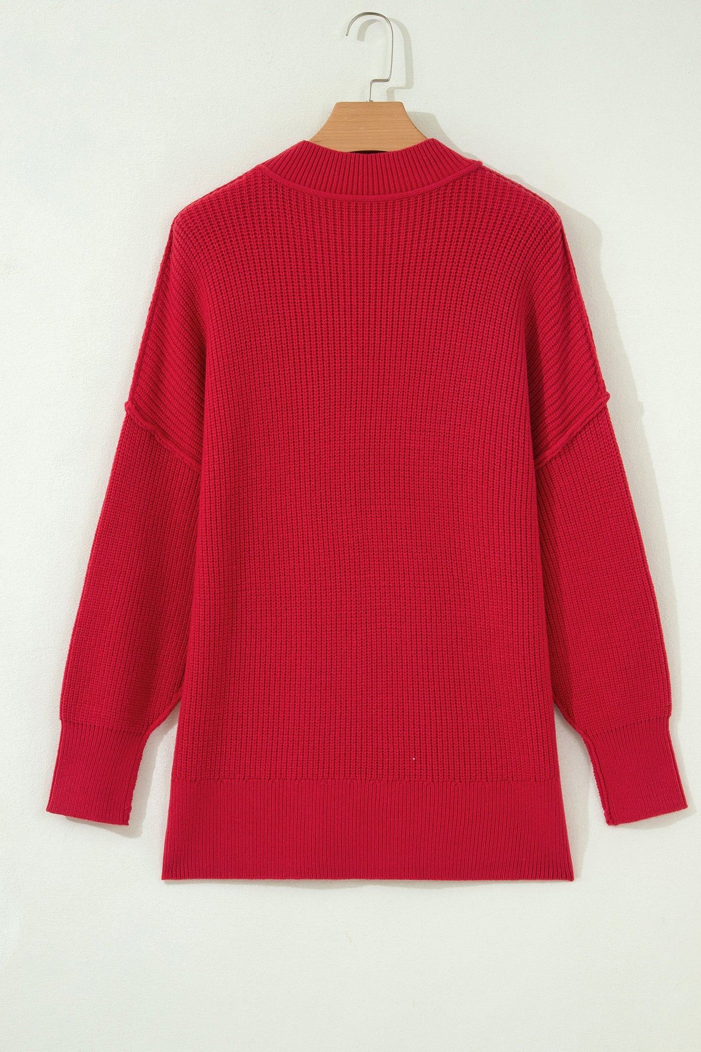 Exposed Hem Drop Shoulder Ribbed Knit Sweater