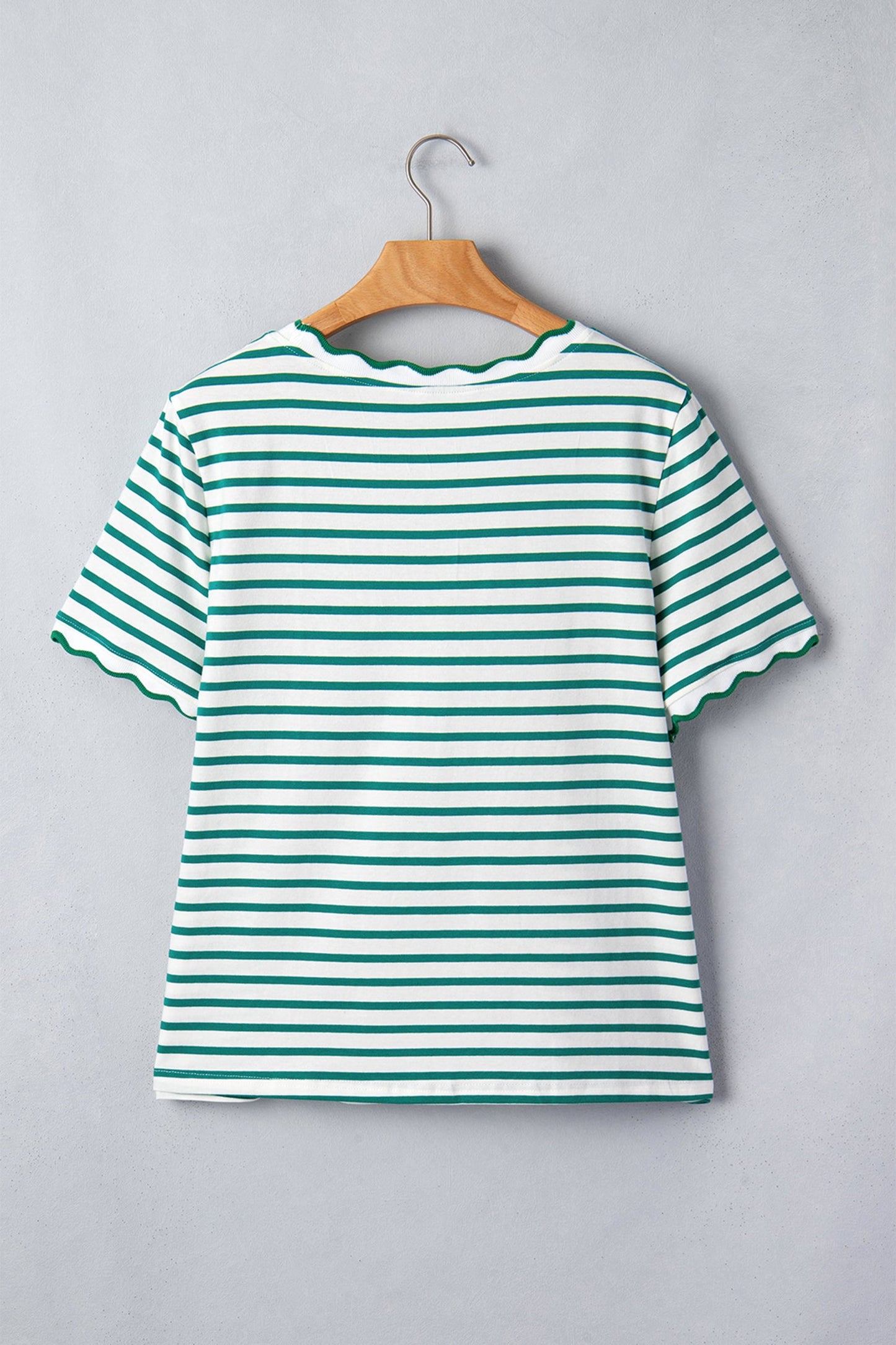 Stripe Scallop Trim Round Neck T-Shirt