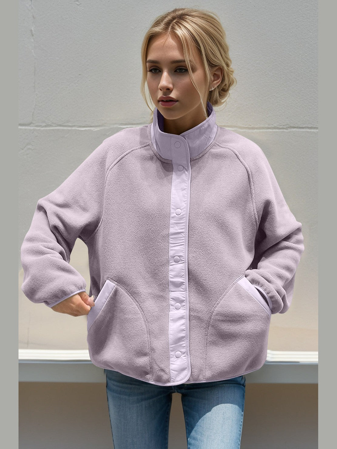 Women Double Take Snap Down Raglan Sleeve Jacket with Pockets