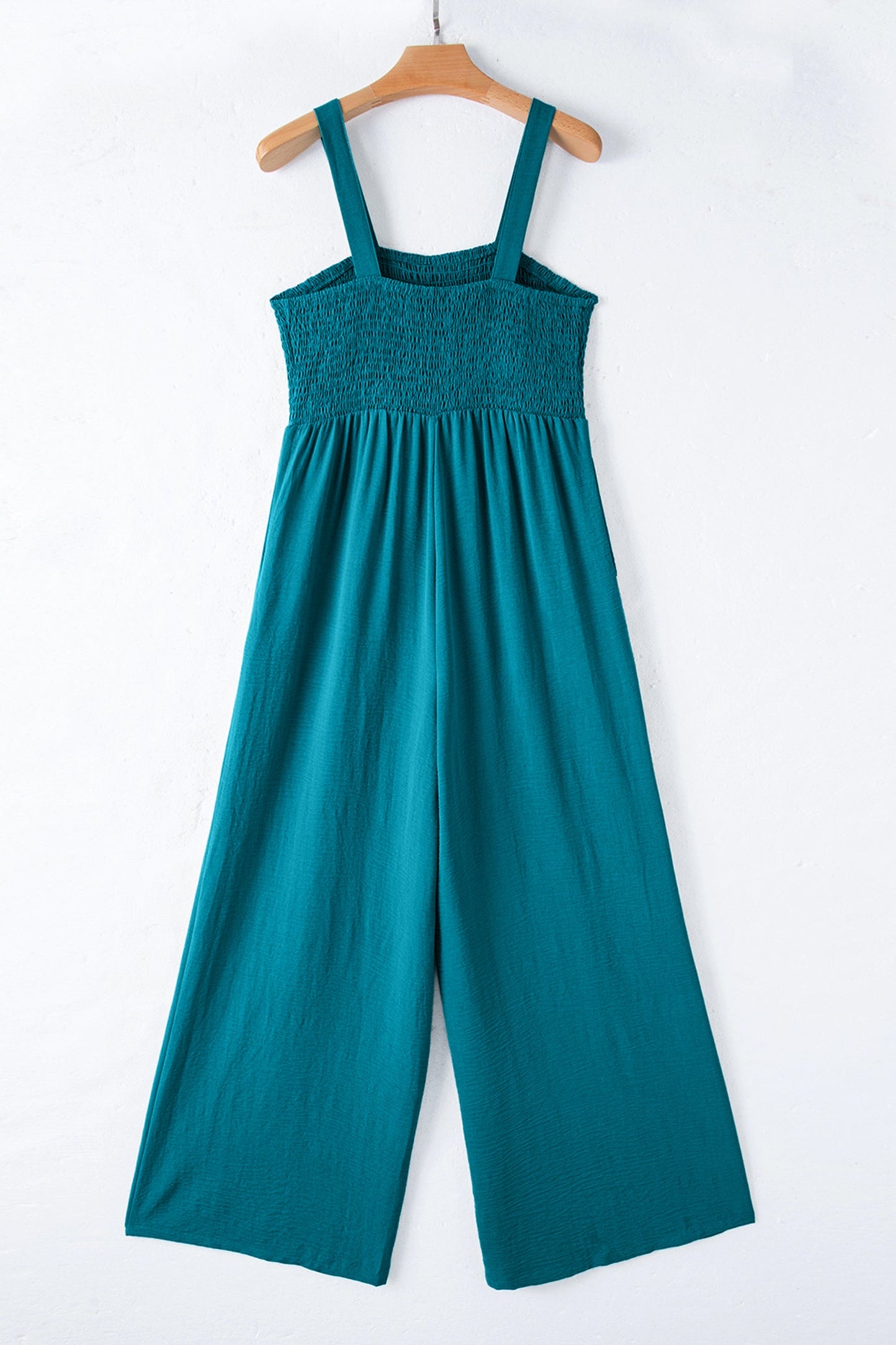 Solid Smocked Square Neck Sleeveless Jumpsuit
