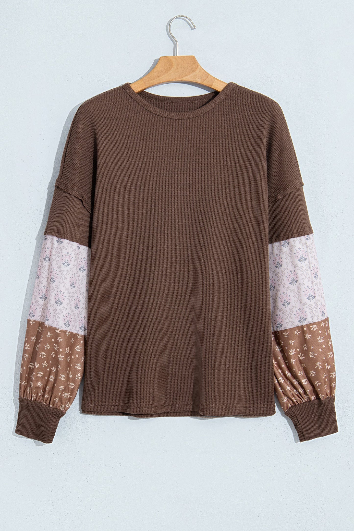 Floral Patchwork Waffle Knit Long Sleeve Top