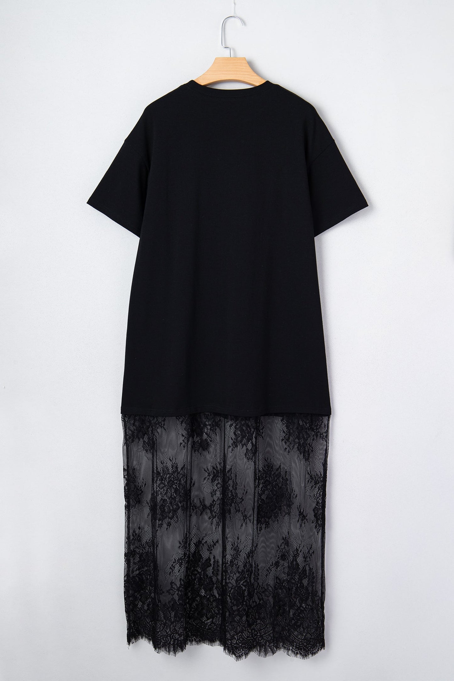 Solid Lace Patchwork Short Sleeve Maxi Dress