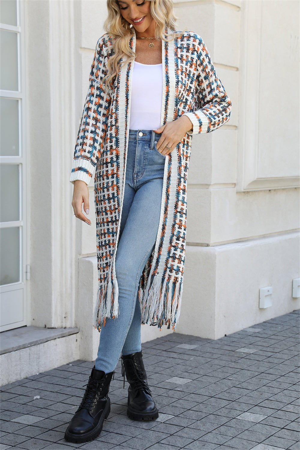 NicholesGifts Women Open Front Fringe Hem Cardigan