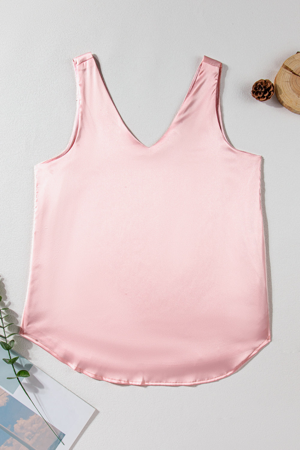 Solid Deep V-Neck Loose Tank Top
